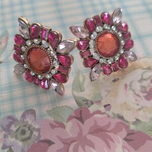 ❤️HP RARE BETSY JOHNSON St Bart's Collection Faceted Crystal Clip earrings